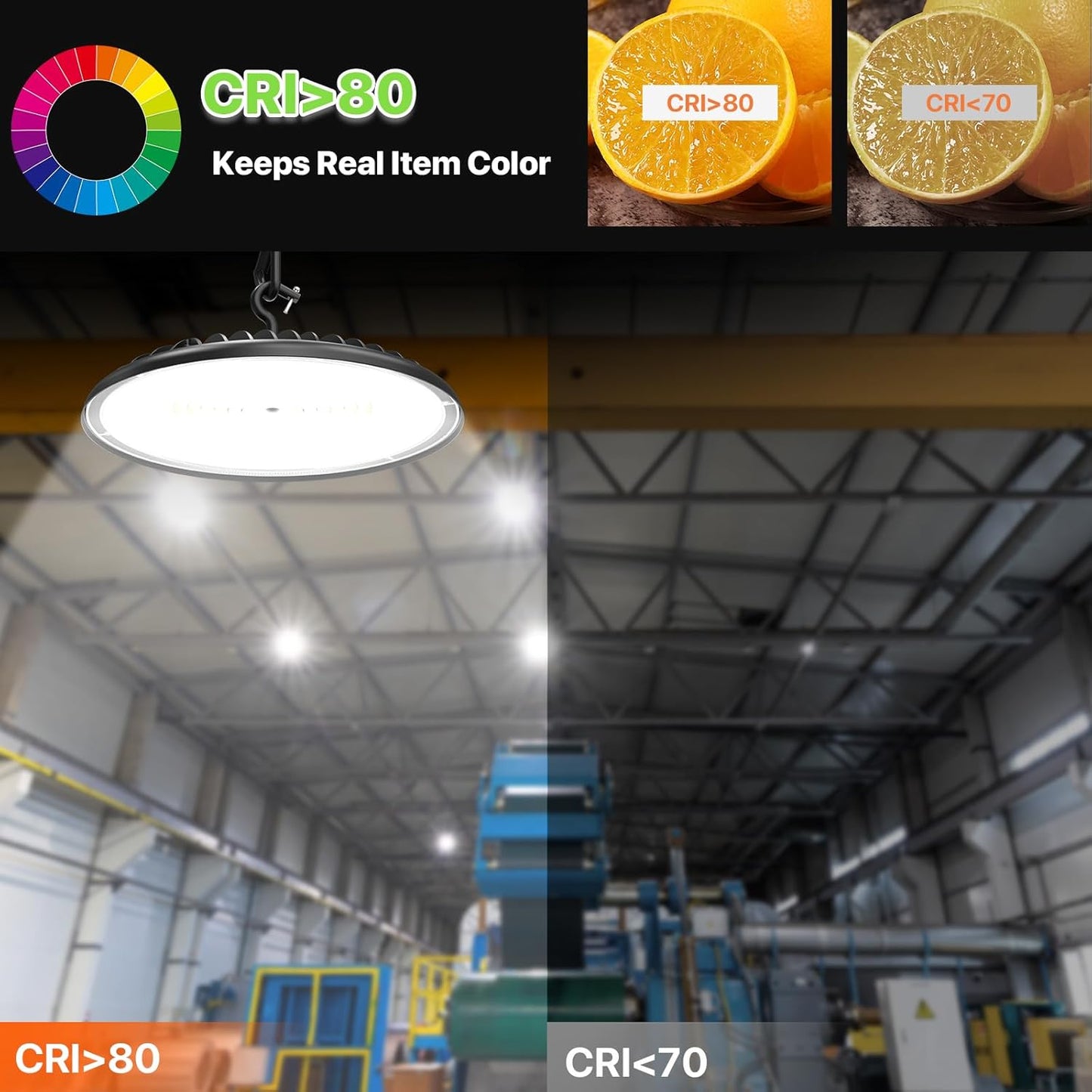 High Bay LED Shop Lights 200W - 28000LM 5000K IP65 Waterproof High Bay Lights with US Plug, Hanging Hook, 4 Pack Commercial Bay Lighting for Barn, Warehouse ETL Listed