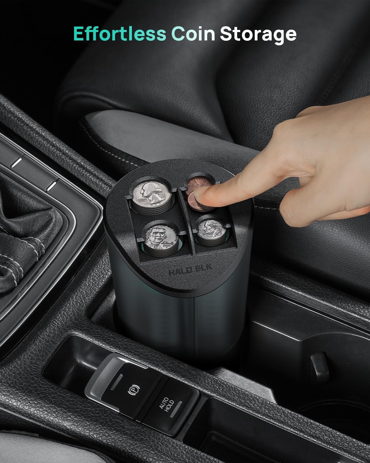 HALOBLK Large Capacity Coin Holder for Car Change Organizer, Compatible with Most Vehicles & Trucks, Black (1 Pack)