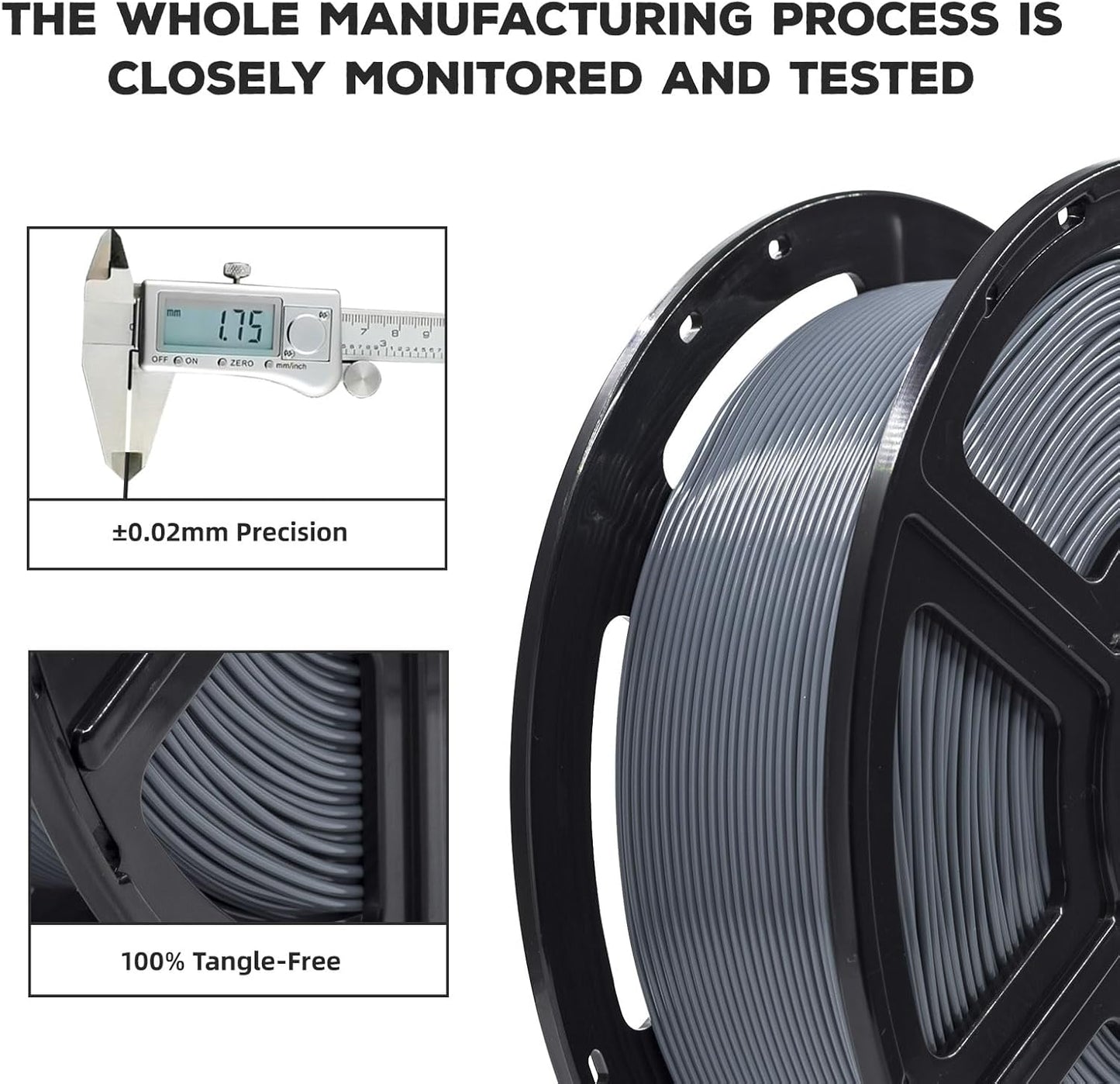 FLASHFORGE PLA Filament 1.75mm, 3D Printer Filament 1kg (2.2lbs) Spool, Dimensional Accuracy +/- 0.02mm, 3D Printing Filament Easy to Use and Fits for Most FDM 3D Printers (Grey)