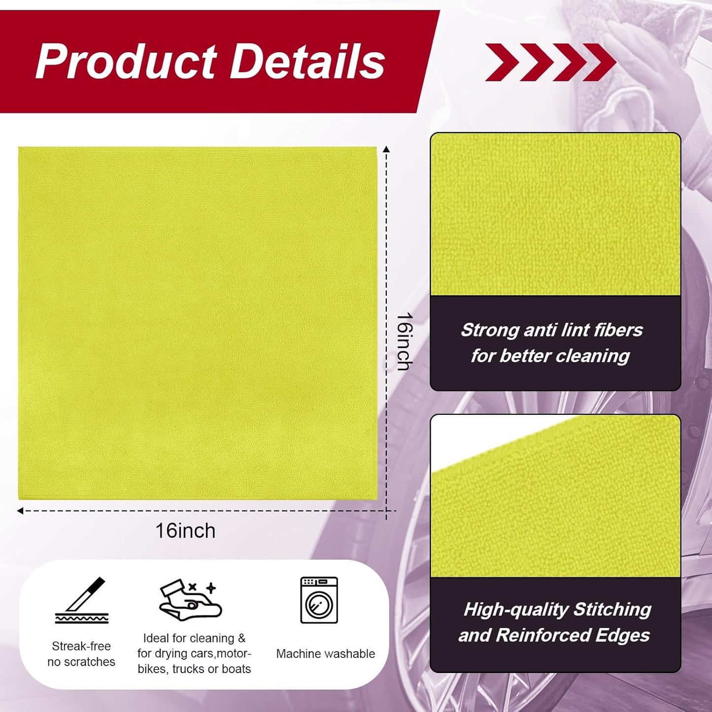 200 Pcs Microfiber Cleaning Cloth 16x16 Inch Microfiber Towels for Car Ultra Absorbent Cleaning Rags Reusable Lint Free Streak Free Detailing Towel for Car Washing Drying Dusting (Yellow)