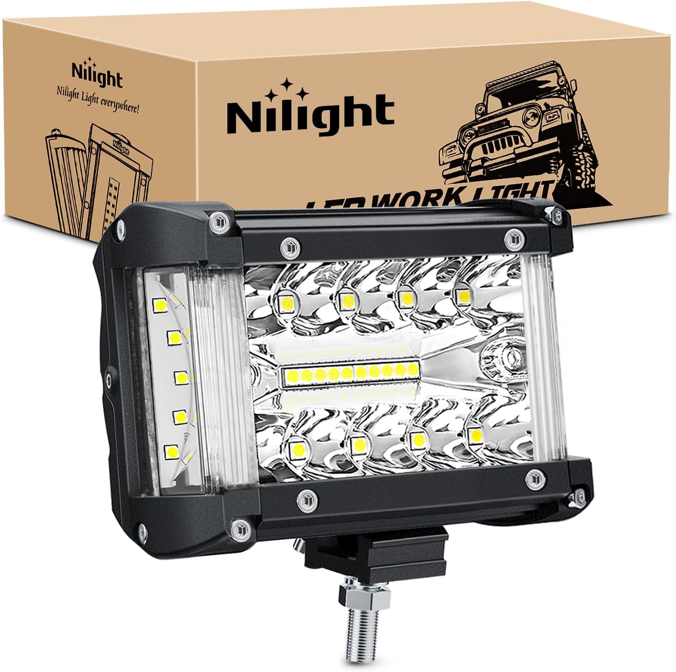 Nilight Side Shooter Light Bar 4.3 Inch Triple Row Spot Flood Combo for Off Road Fog Driving Work Lighting on Truck SUV ATV UTV