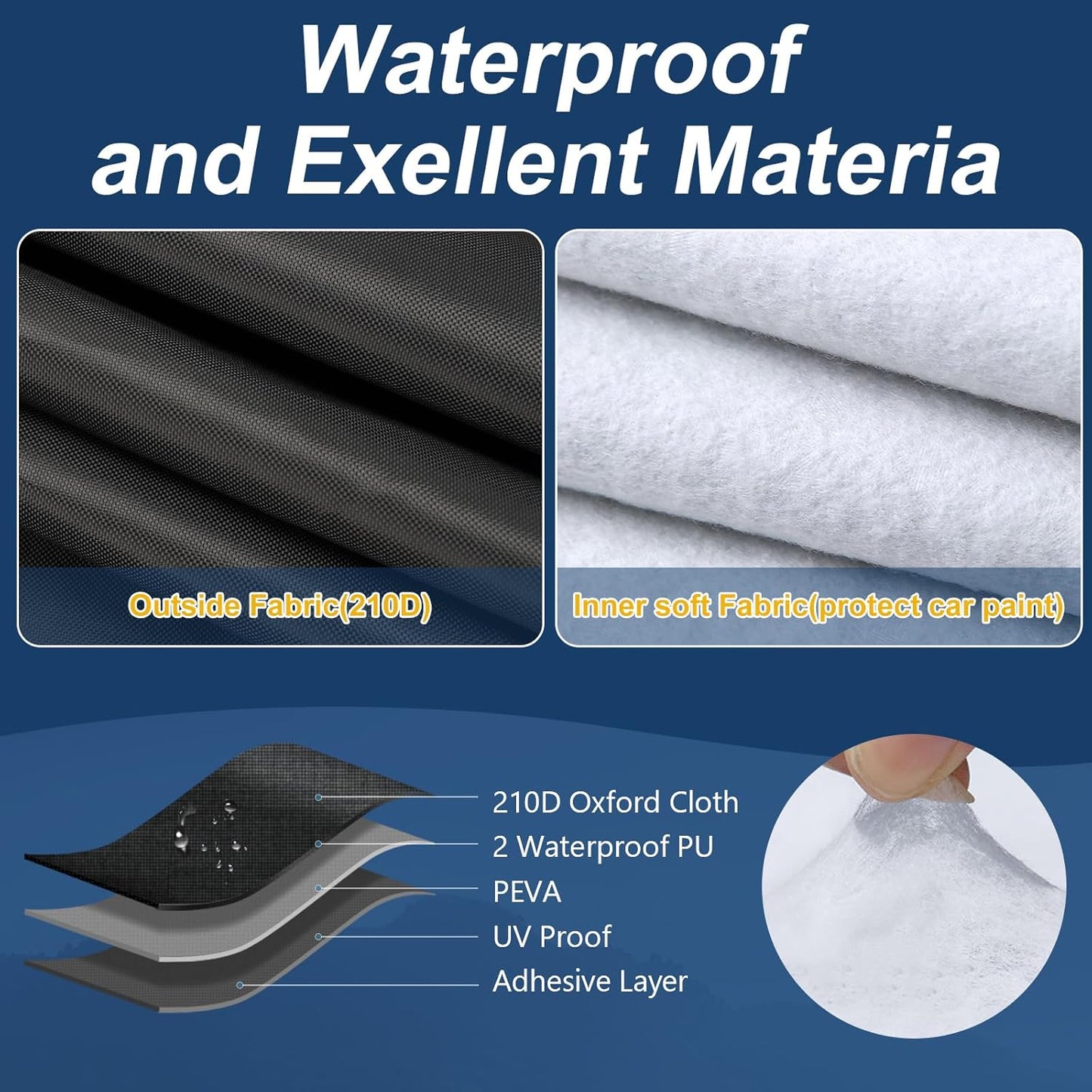 QUNSUNUS Waterproof Car Cover for Chevy Nova 2-Door 1968-1979, Outdoor Car Covers with Zipper, All Weather Cover with Straps and Elastic Edges for Wind, Sun, UV and Dust Protection