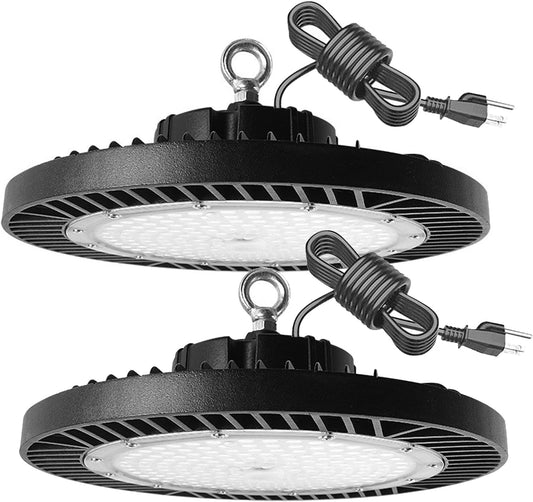 2Pack 250W UFO LED High Bay Light,30000lm 6000K Daylight 2500W Equivalent with US Plug Cable LED Garage Lights Commercial Warehouse Area Light Workshop Garage Factory Lowbay Area Lighting