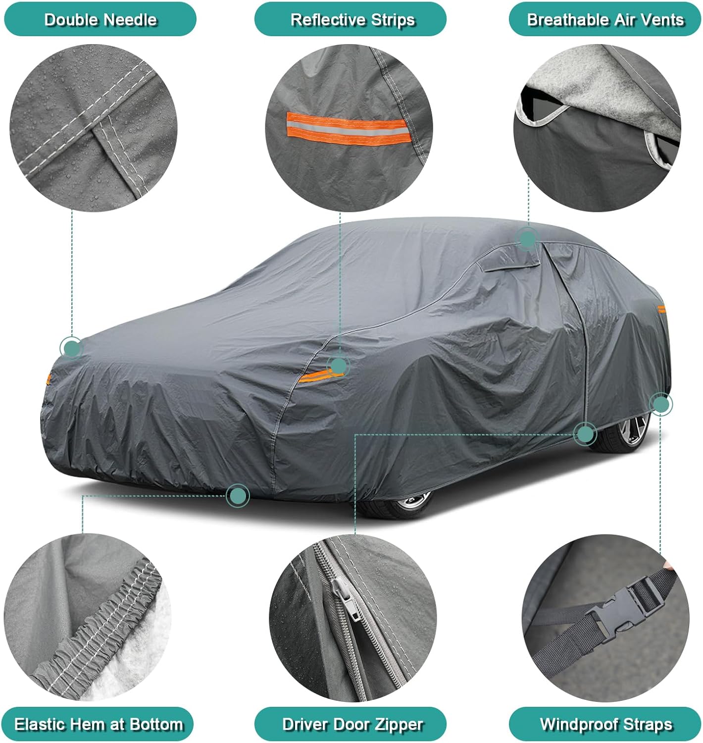 Premium Car Cover Custom Fit Dodge Challenger Hellcat (2008-2025), 16 Layers Heavy Duty Car Cover Waterproof All Weather with Zipper Door for Sun Rain Snow Dust Uv Protection