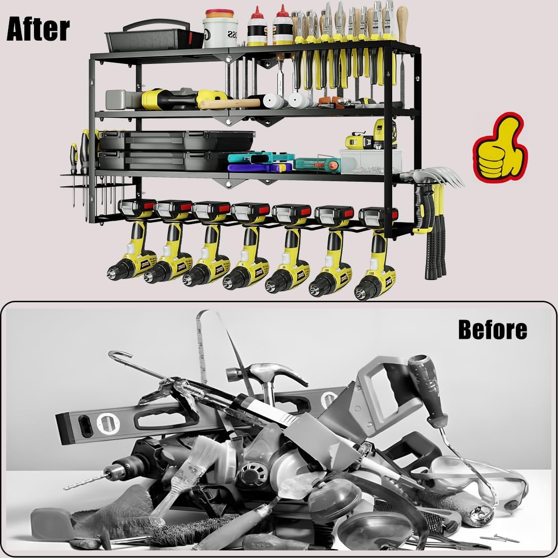 AZERPIAN Tool Organizer Heavy Duty Power Wall Mount for Drill and Cordless Tools Heavy Duty Rack for Garage Organization Workshop Pegboard (3 Layers 7 Slots)