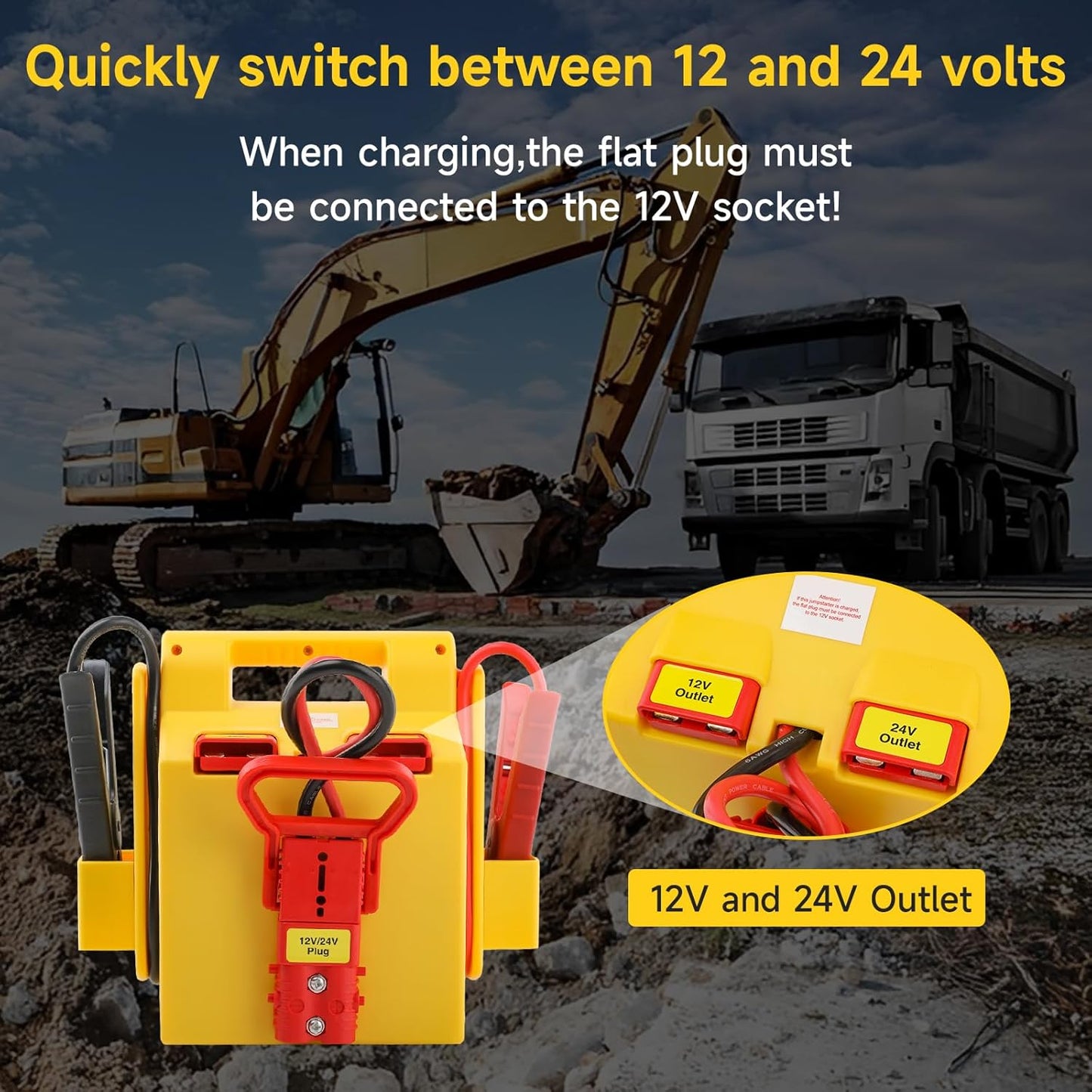 12V/24V Jump Starter,2800/1400 Peak Amp,Battery Jump Starter for Truck Car Tractor Excavator,Pure Copper Jumper Cables,Jump Box Includes Dual USB and DC Ports Power,LED Work Light