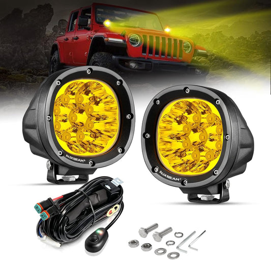 Auxbeam 4 Inch 90W Amber LED Fog Lights, 9000LM Super Bright Round Offroad Driving Pods, P4 Series Spot Beam Bumper Ditch Lights for Trucks, SUVs, Jeep Wrangler, ATV/UTV, Motorcycle, 2-Pack