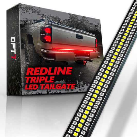 OPT7 48" Redline Triple Row LED Tailgate Light Bar w/Sequential RED Turn Signal - Weatherproof Rigid Aluminum Frame Light Strip for Colorado Canyon Frontier - Full Functions Reverse Brake Running