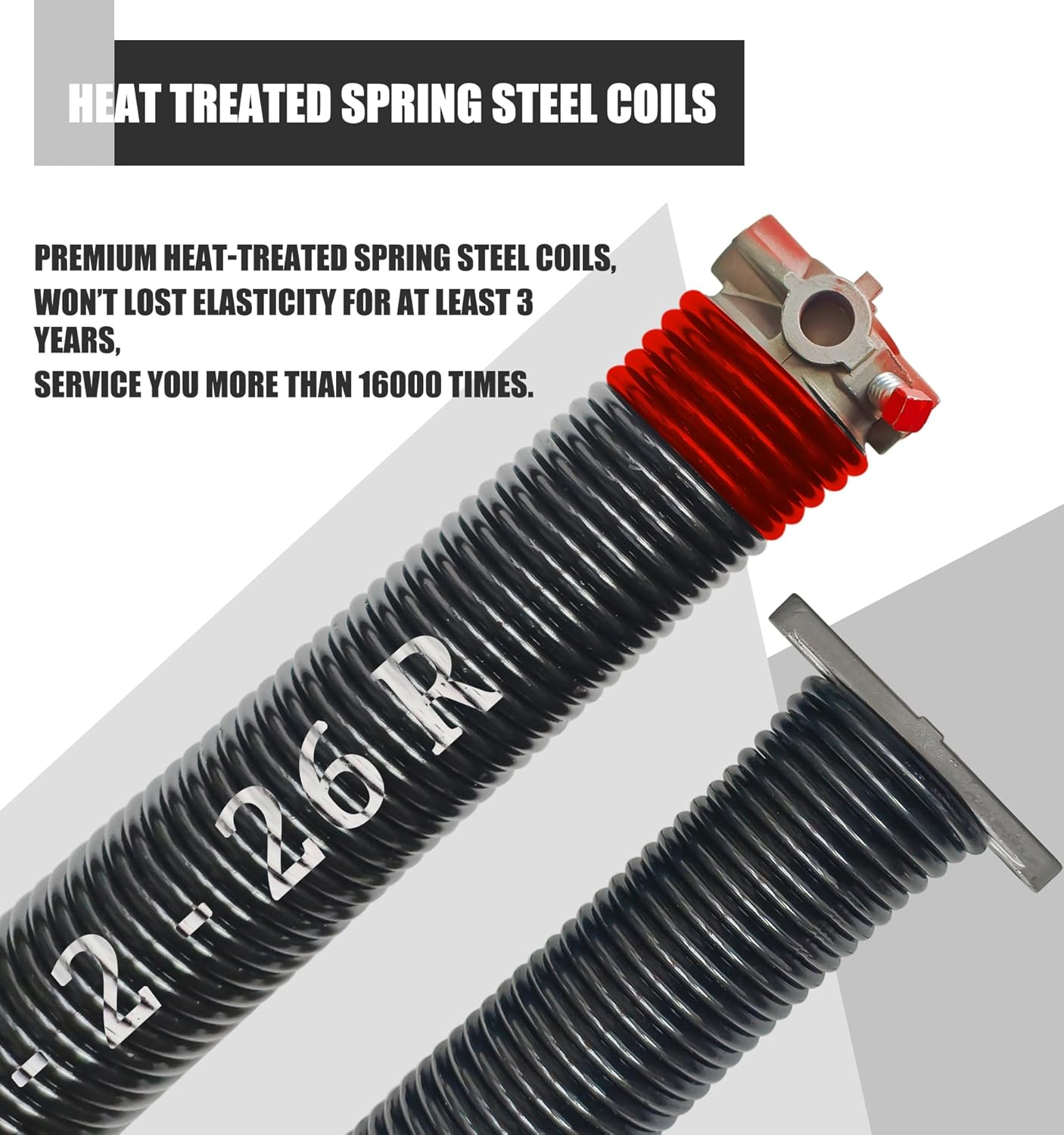 Garage Door Torsion Spring Set, Pair of 2" Electrophoresis Coated Garage Door Spring Replacement with 2 Non-Slip Winding Bars and Bearing, Minimum 16000 Cycles (.225x2x26")