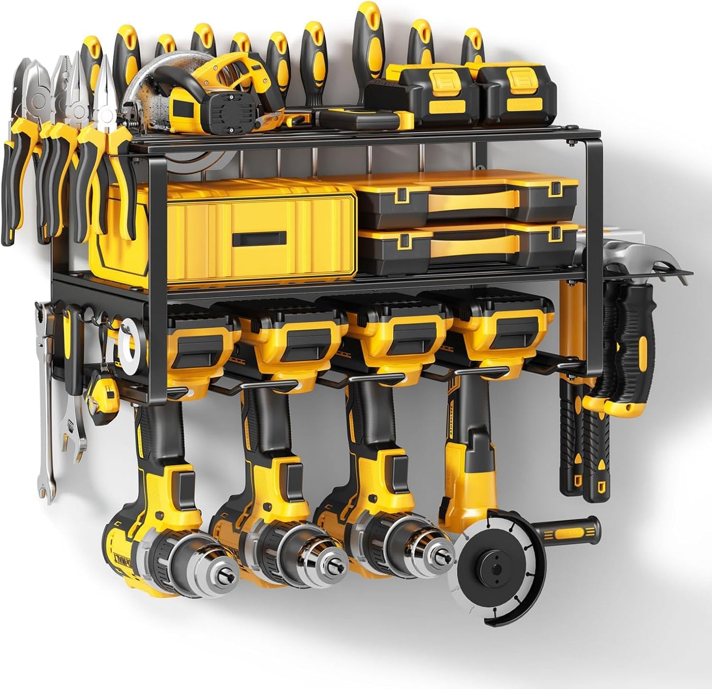 Power Tool Organizer Wall Mount - 200Lbs Load 3 Layers Storage Rack with 4 Drill Holders for Drills Cordless Tools. Heavy Duty Iron Garage Tool Organizer Storage for Workshop Shed Pegboard Basement