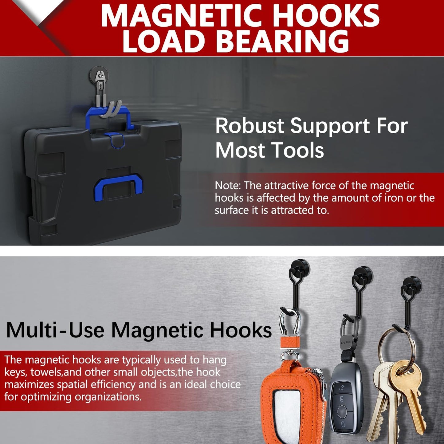 3-H Heavy Duty Magnet Garage Hooks 2 Pack, J Shape Strong Magnetic Hooks for Hanging Cordless Power Drill, Utility Magnetic Tool Holder for Metal Cabinet, Steel Pegboard, Toolbox, Garage(Grey)