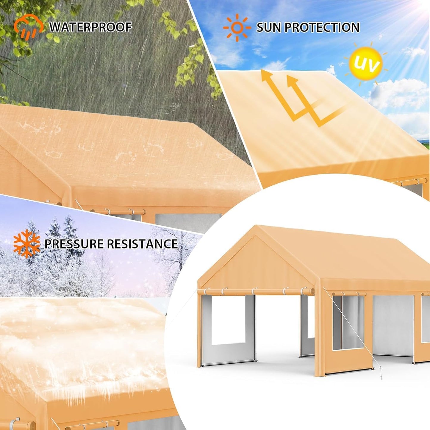 13x20FT Heavy Duty Carport, Outdoor Garage Canopy with 4 Roll-Up Doors and Mesh Windows, Large Portable Shelter Tent for Car, Truck, Boat, Party, Market