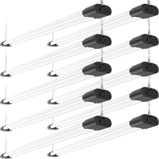 Ensenior 10 Pack Linkable Led Shop Light 4ft for Garage, 4400 High Lumens, 36W Equivalent 280W, 5000K Daylight, 48 Inch Utility shop led lights, Surface or Hanging Mount Fixtures, Black, ETL Certified