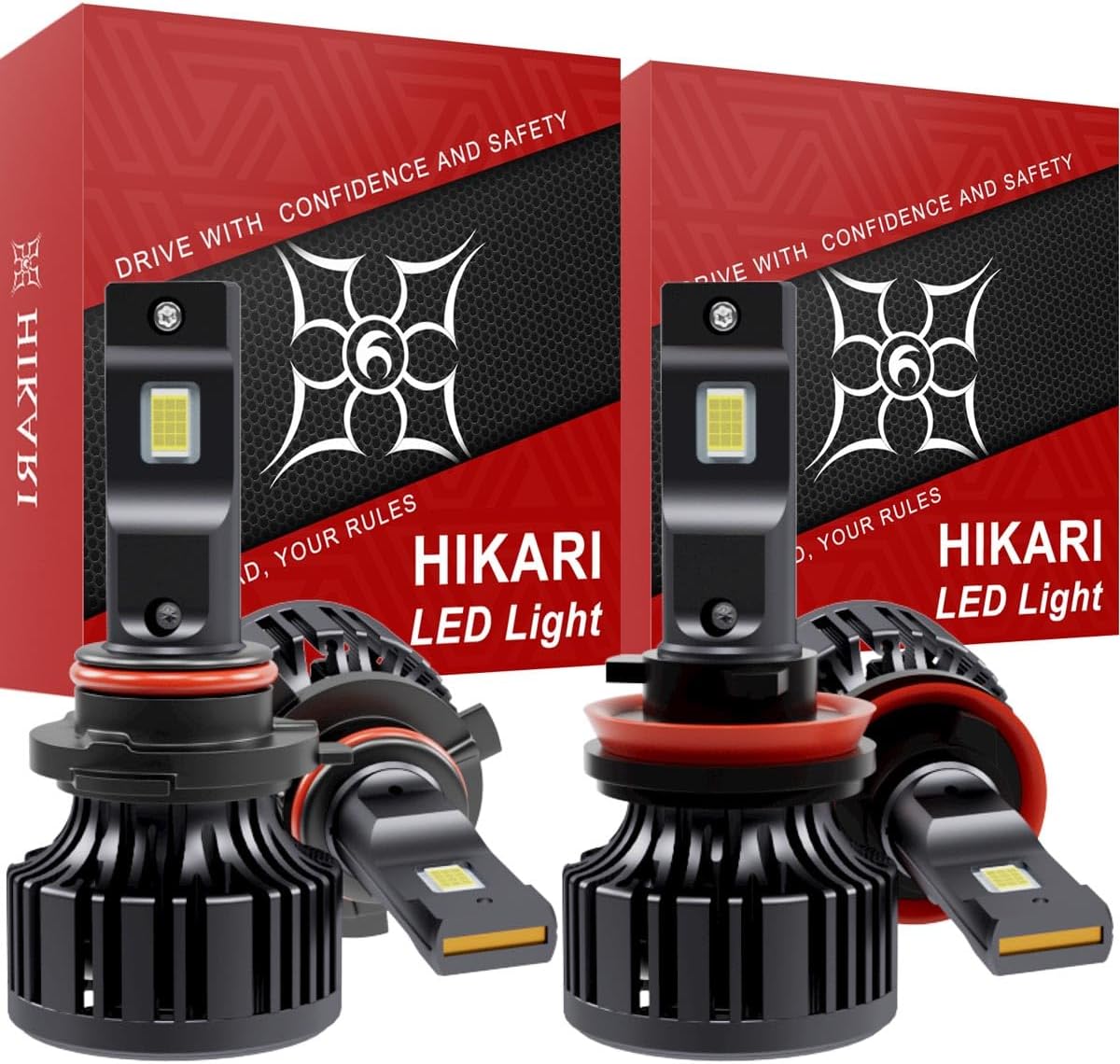Hikari 2025 50000LM H11/H8/H9 9005/HB3 LED Combo Kit, High Lumens LED, 6000k Cool White, IP68 Waterproof,Foglight, Pack of 4