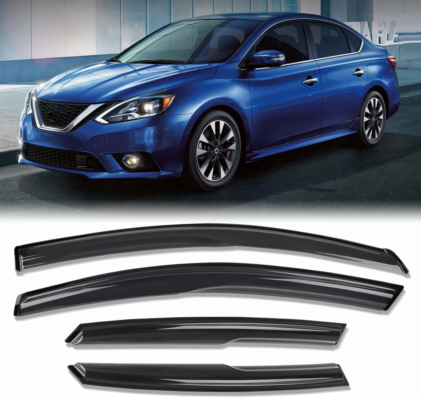Rain Guards for Car Windows, Tape-On Window Visors Rain Guards Fit for 2013-2019 Nissan Sentra, Window Deflectors, Vent Visors for Nissan Car Accessories, 4 Pieces