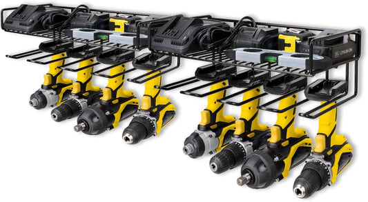 Heavy Duty Tool Organizer, 16" W x 7.48" H x 5.51" D, 4 Wall Mount Anchors, 3.95" Between Slots, Sturdy Steel Construction, Ideal for Power Tools (2 Pack)