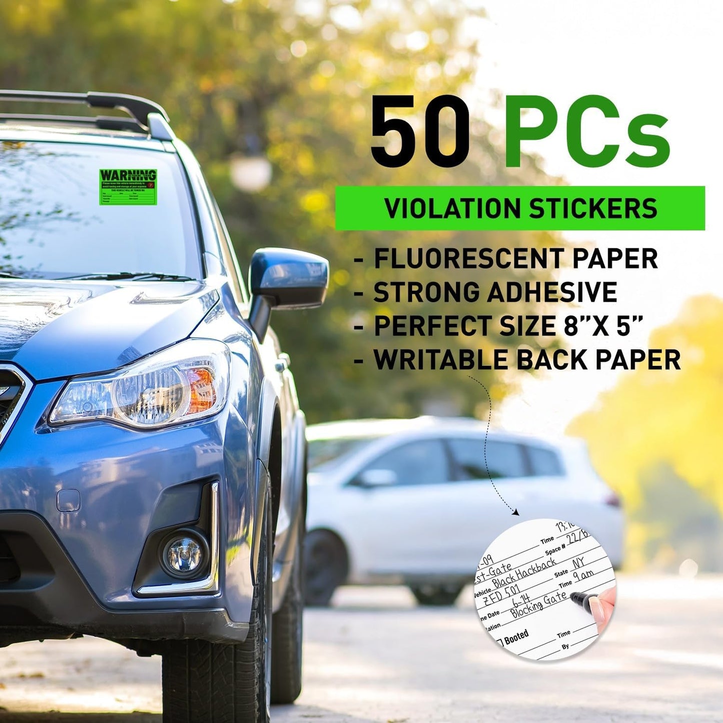 easykart labels 50 Parking Violation Sticker - Vehicle Illegally Parked Tow Notice - No Parking Warning Stickers - Scrap to Remove Neon Green 5 x 8 Inches