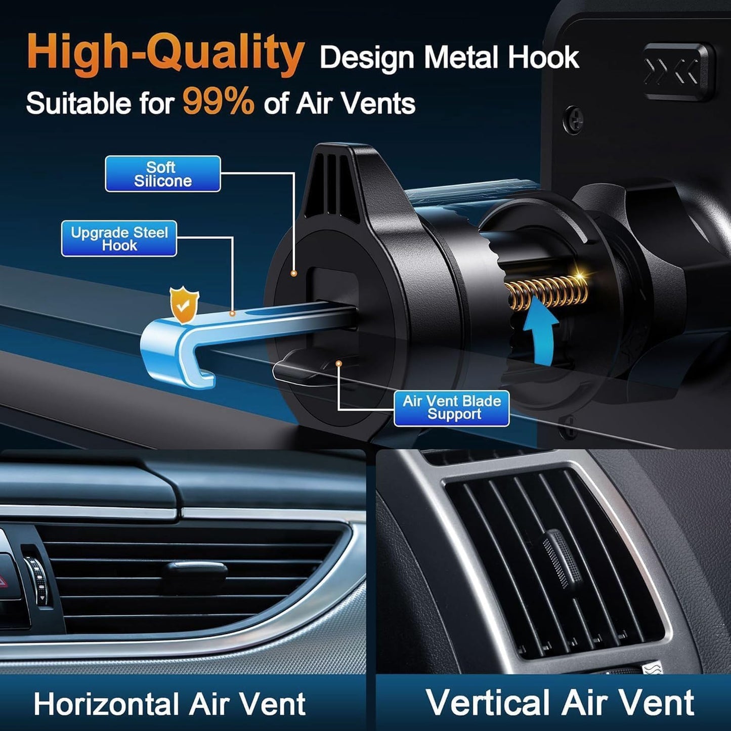 Car Phone Holder Vent [Thick Cases Friendly] Phone Mount for Car Air Vent 360° Rotate Hands Free Cell Phone Holder for Car Automobile Cradle for All iPhone Android Smartphone