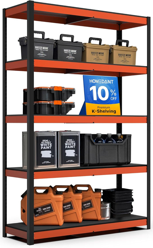 HOMEDANT House 5-Tier Orange-Black 48.1" W x 16.5" D x 71.3" H Laminated Metal Shelving Unit Adjustable Storage Utility Rack Heavy Duty Shelves Organization Shelf Kitchen Garage Pantry Closet 1Pack