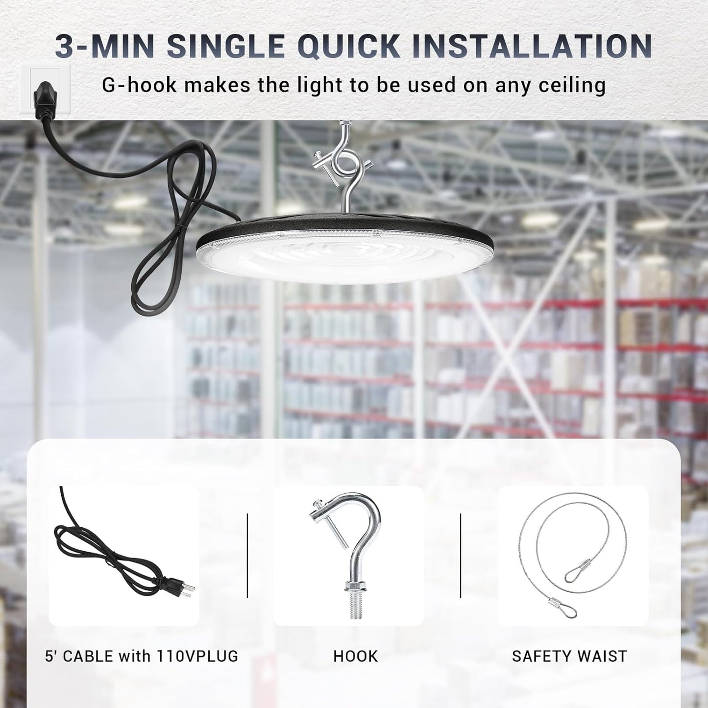 150W UFO Led High Bay Light,120VAC,21050LM 5000K Daylight Area Lighting,IP66 Waterproof 650W MH/HPS with Plug Commercial Bay Lighting for Warehouse/Shop/Workshop/Barn/Gym/Factory