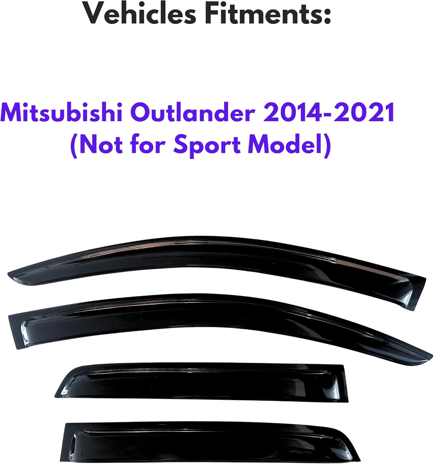 KPY Window Visor Compatible with Mitsubishi Outlander 2014-2021, 4PC Rain Guard Side Window Vent Deflectors Tape-On Style, 2014 2015 2016 2017 2018 2019 2020 2021 (Not for Sport Model)