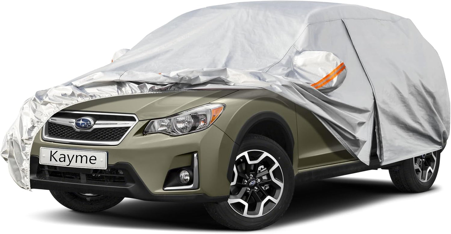 Kayme 6 Layers SUV Car Cover Custom Fit for Subaru Crosstrek (2017-2025) Waterproof All Weather for Automobiles, Outdoor Full Cover Rain Sun UV Protection.Silver