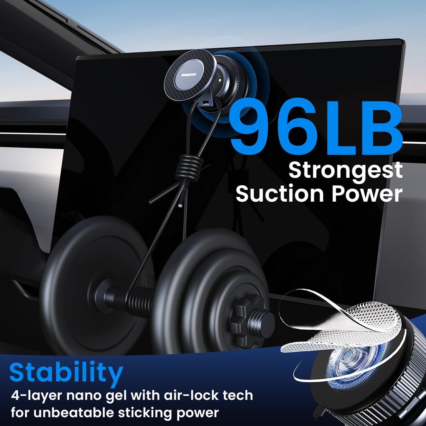 Car Phone Holder for Magsafe [96LBS Ultra Vacuum Suction+2800gf Ultra Magnetic] Car Phone Mount 360° Adjustable, Phone Holders for Your Car for iPhone 16 Pro Max 15 14 13 12 Plus (Carbon Fiber)