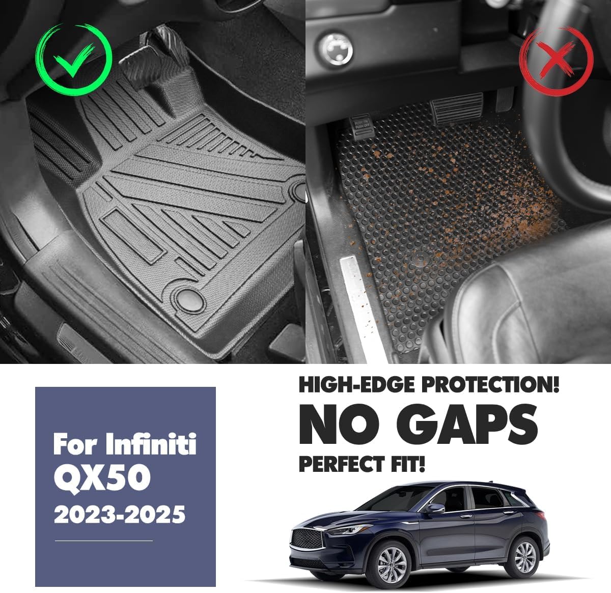 Floor Mats Fit for 2019-2025 Infiniti QX50 Floor Liner Cargo Mats，All-Weather TPE Floor Liner Rear Cargo Trunk Liner Protector for 2019 2020 2021 2022 2023 2024 2025 Infiniti QX50 Accessories