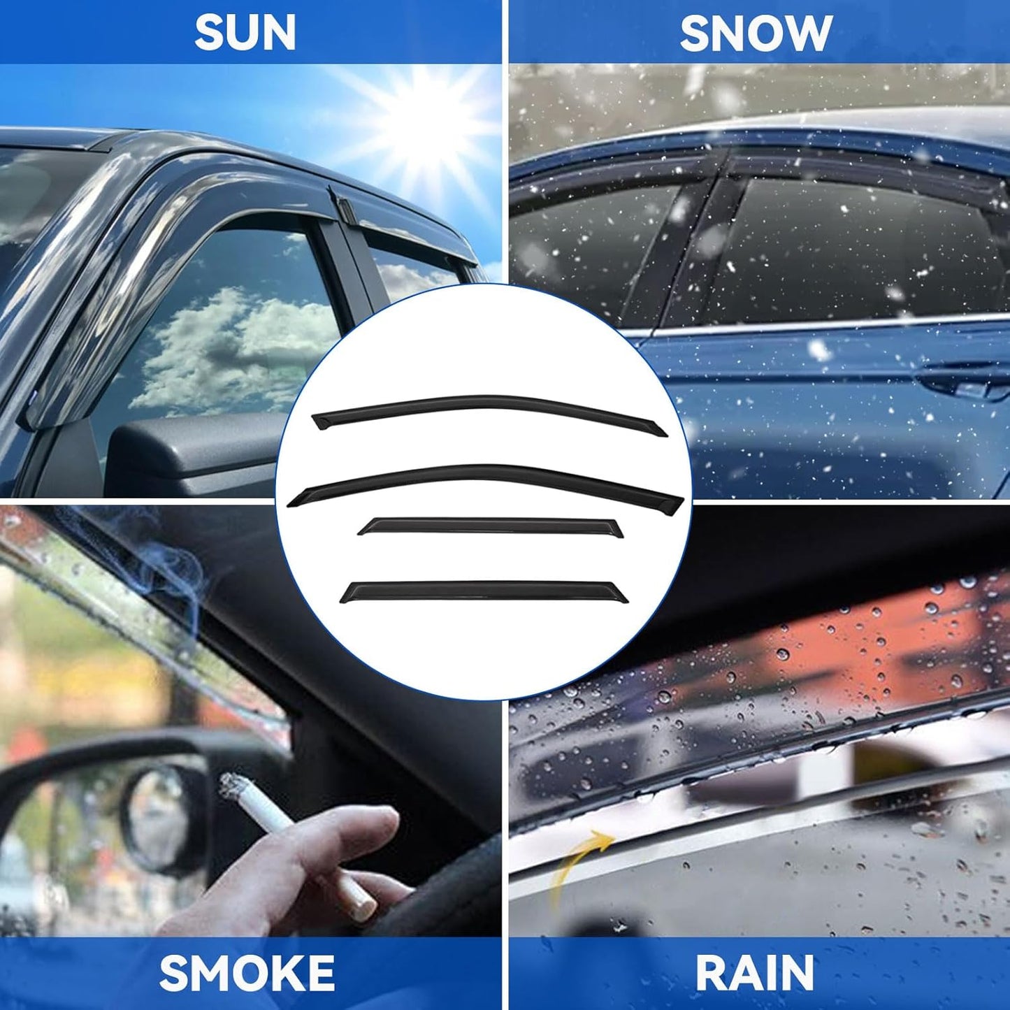 4pcs Front+Rear Smoke Tint Sun/Rain Guard Outside Mount Tape-On Vent Window Visors Compatible with 00-06 BMW X5 E53