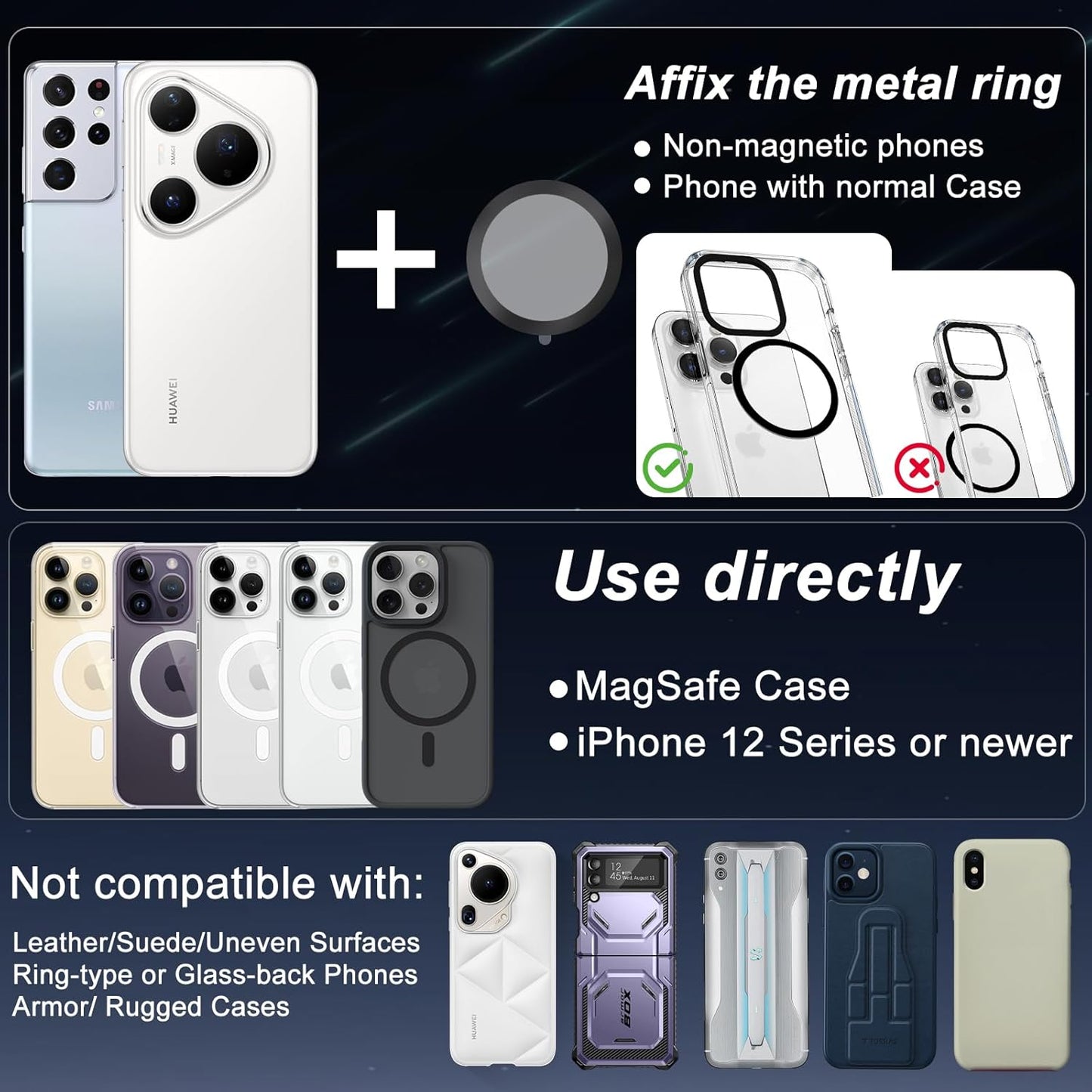 Magnetic Phone Holder for Car - Upgraded 360° Vacuum Magnetic Phone Holder, Foldable Retractable Suction Cup Car Mount for Magsafe for Your Car/Gym/Mirror Mount for iPhone & Android