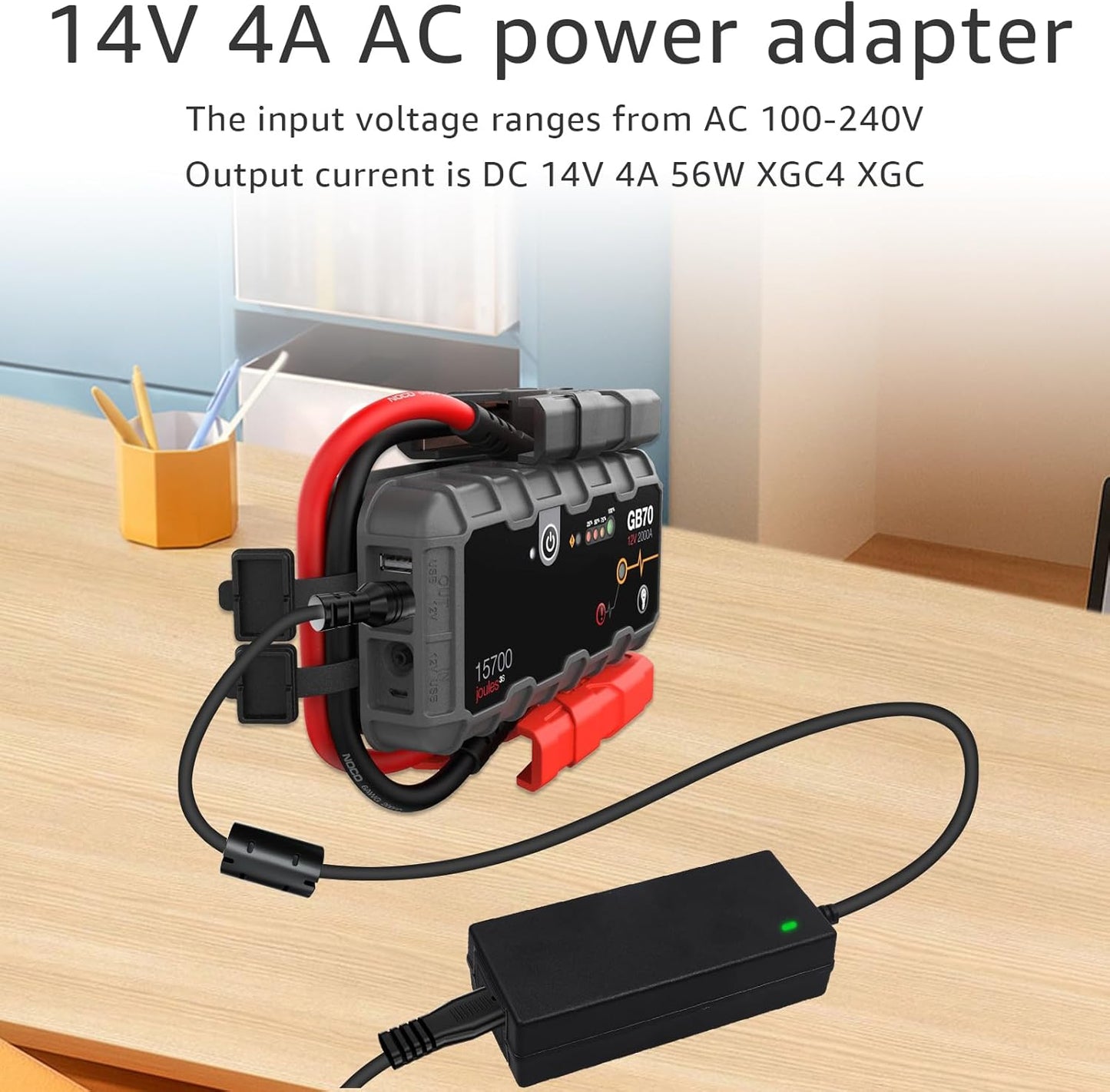 14V4A 56W Power Adapter Compatible with NOCO GB70 GB150 GB250+ GB251+ GB500 GB500+ Genius Boost Ultra Safe Lithium Jump Starter Battery XGC4 XGC Output Power Supply 56-Watt NOCO Boost Charger