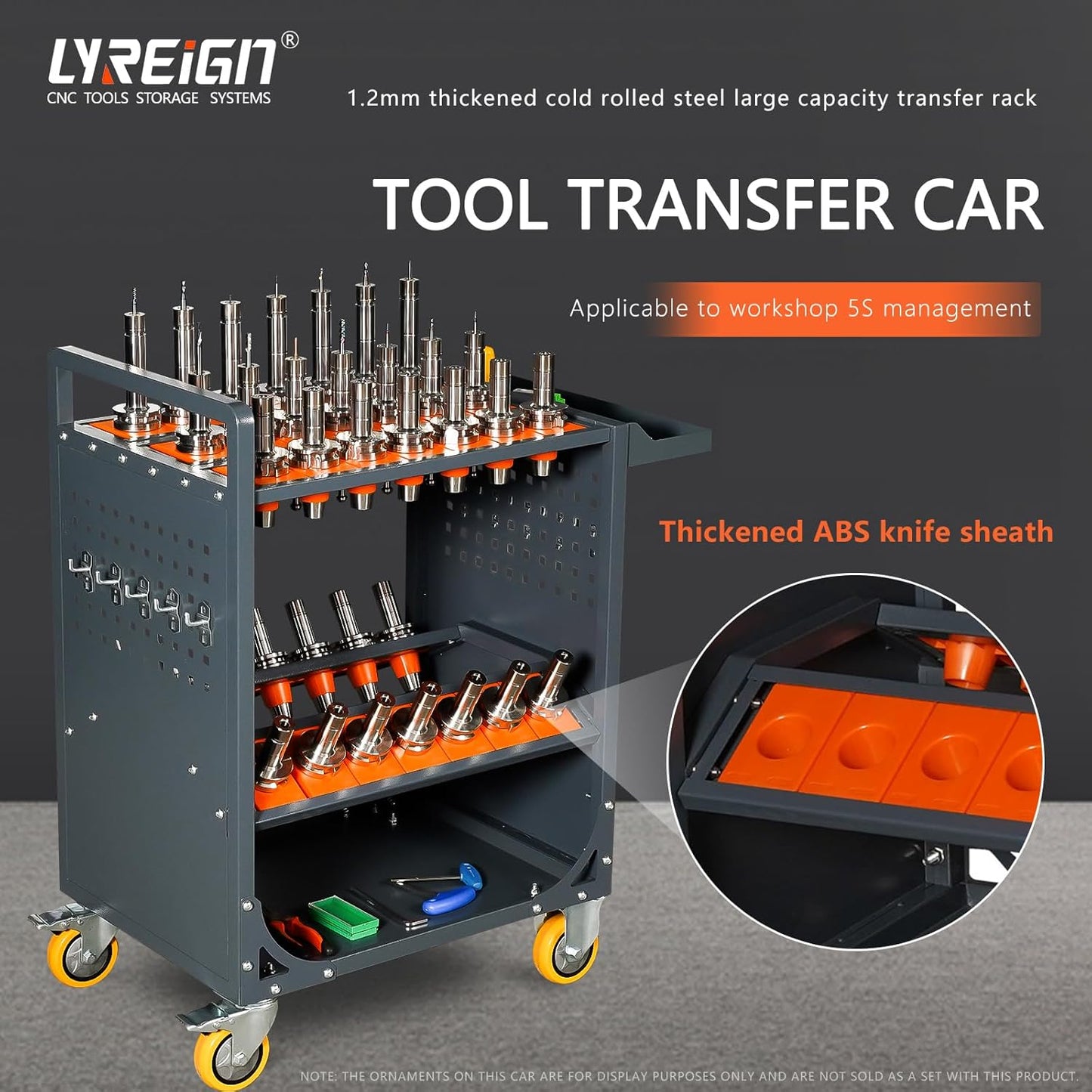 Grey Classic 40 Taper CNC Tool Holder Transfer Cart, 35 Capacity CAT/BT40 Service Carts with Wheels Heavy Duty, Multi-Function Workshop CNC Tool Trolley