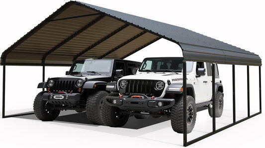 Heavy Duty Metal Carport 20x20 ft Galvanized Steel Carport Shelter for 2 Car Extra Large Canopy for Dual Vehicle, RV Boat Storage All Weather Protection Garage Party Tent (20X20FT)