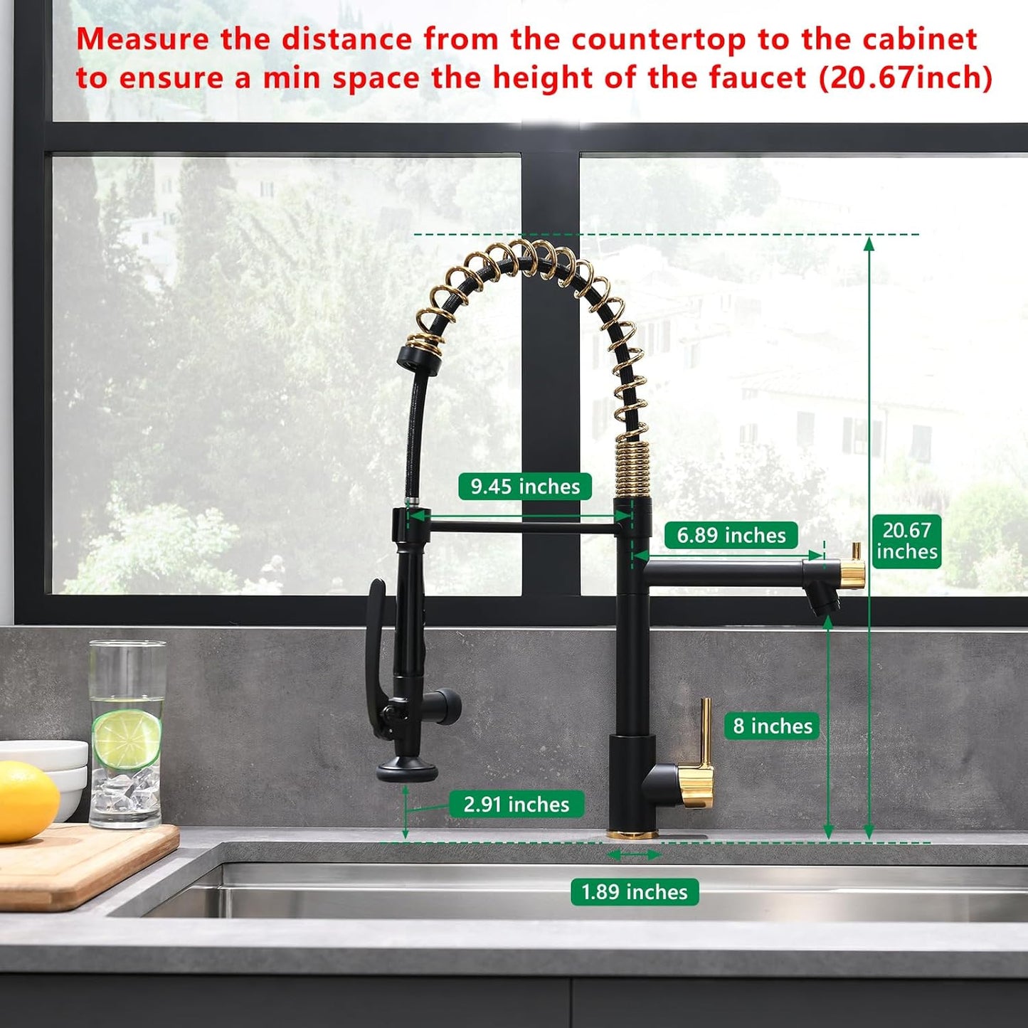 Fapully Black&Gold Kitchen Faucet with Sprayer,Commercial Pull Down Kitchen Faucet for Kitchen Sink
