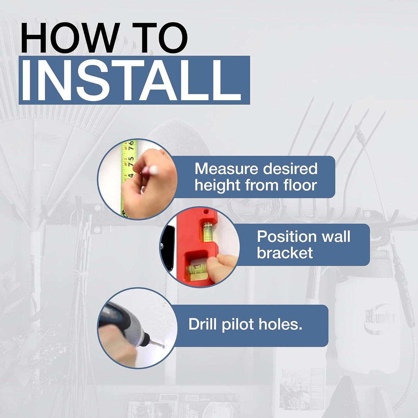 StoreYourBoard Tool Storage Rack – Heavy Duty Garage Tool Organizer Wall Mount for Garden Tools, Rakes, Shovels, Garage Hooks, Steel Gear Hanger Holds 300 lbs