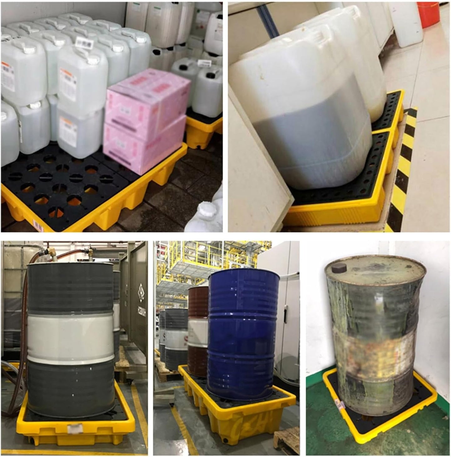 Drum Containment Spill Pallet, Industrial Nestable Oil Drums Leak-Proof Tray, Garage Storage Detachable Anti Slip Polyethylene Platform with Drain (Color : Yellow-2 Pack, Size : 20.9"x16.1"x