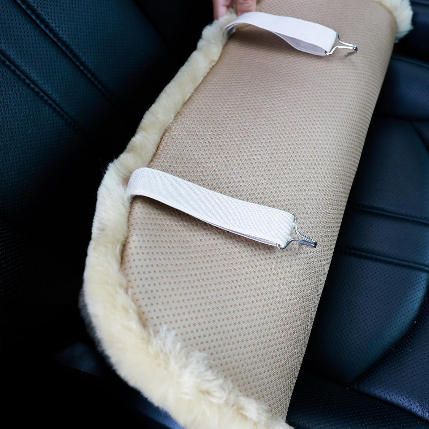 Fluffy Genuine Sheepskin Car Seat Cover for Auto Fuzzy Interior Accessories Cushion with Soft Wool Natural Fur Non-Slip (Pearl, Front20*20Inch)