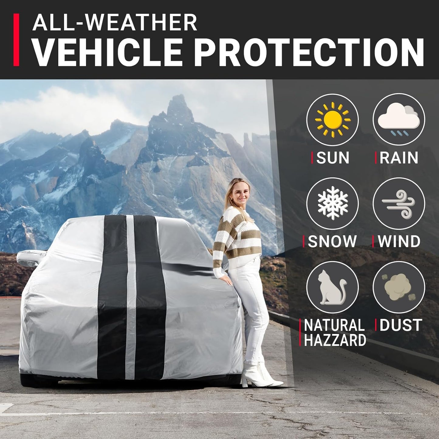 iCarCover Custom Car Cover for Buick Electra (1985-1990) Waterproof All-Weather Rain Snow UV Sun Protector Full Exterior Indoor Outdoor Car Cover (Stripe - Gray/Black)