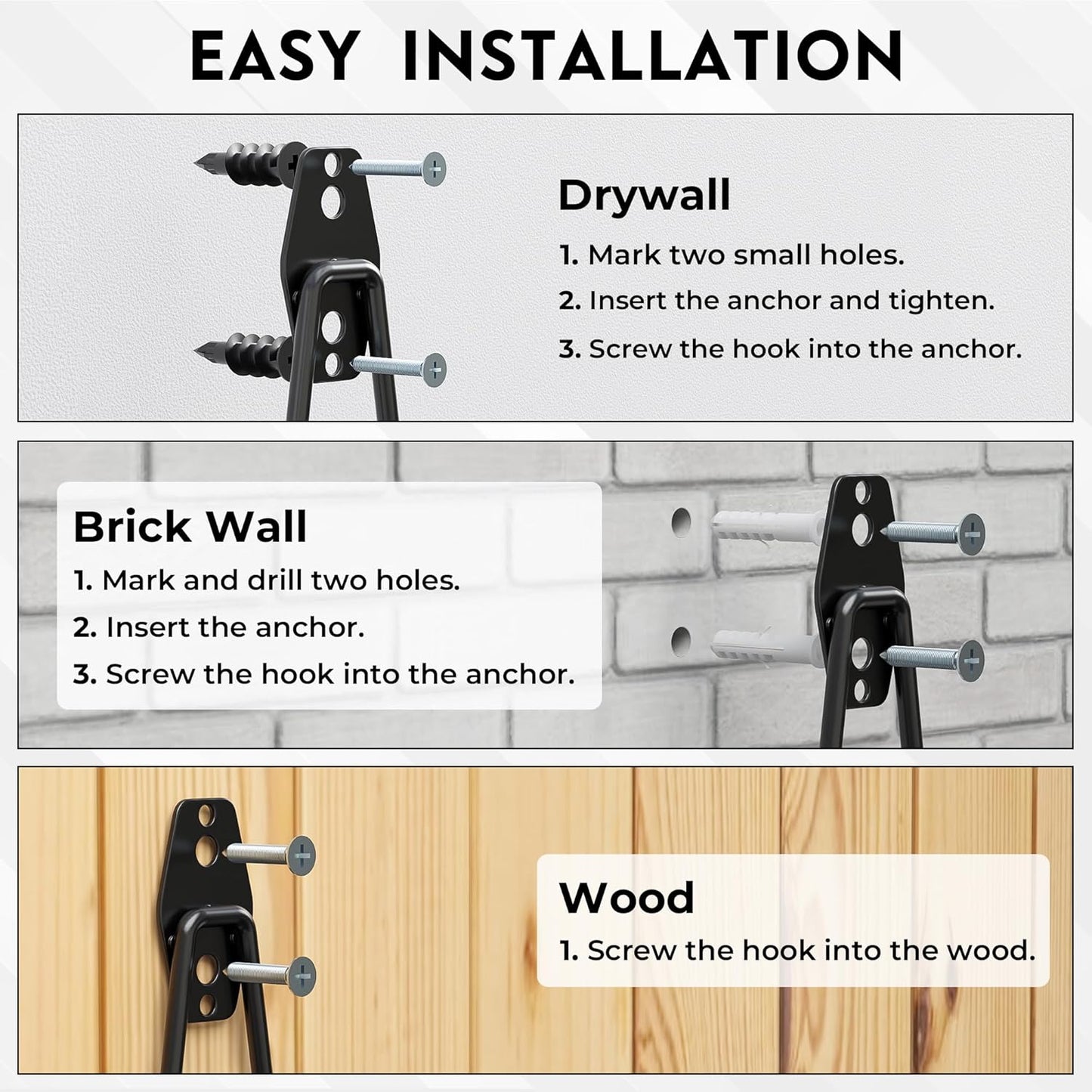 BONTEC Heavy Duty Garage Hooks, Anti-Slip Coated Black Steel with Strong Load Capacity, Multi-Sized U and J Hooks, Easy Wall Mount for Garage, Garden, Workshop (Orange, 16 Pack)