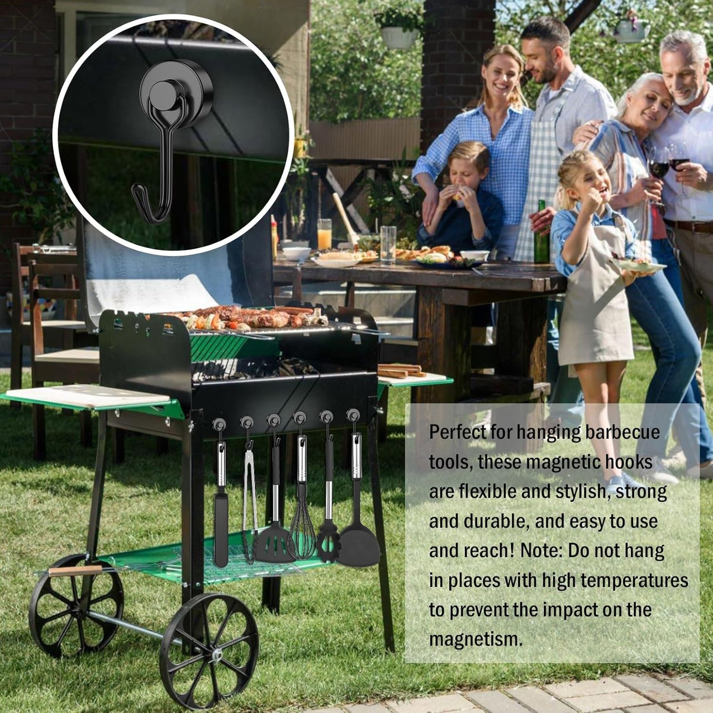 FINDMAG Magnetic Hooks, 40Lbs+ Strong Magnet Hooks for Cruise Cabins, Powerful Neodymium Magnets with Hooks for Hanging, Swivel Swing Black Magnetic Hooks for Fridge, Whiteboard, Kitchen, Toolbox