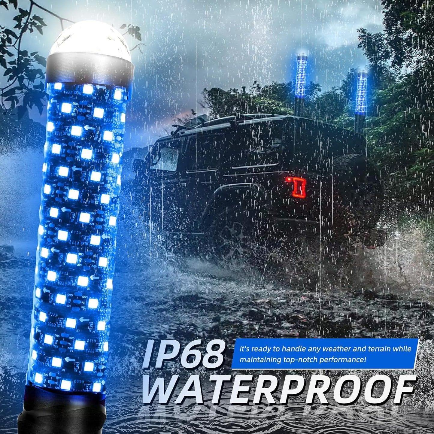 DREAMIZER 2Pack 1FT Fat Whip Lights New Upgraded Spiral LED Whip Light with Strobe Light RGB Chasing Dancing Lighted Antenna Whips W/APP&Remote Control for SXS UTV ATV RZR Can-Am X3 Off-Road Truck