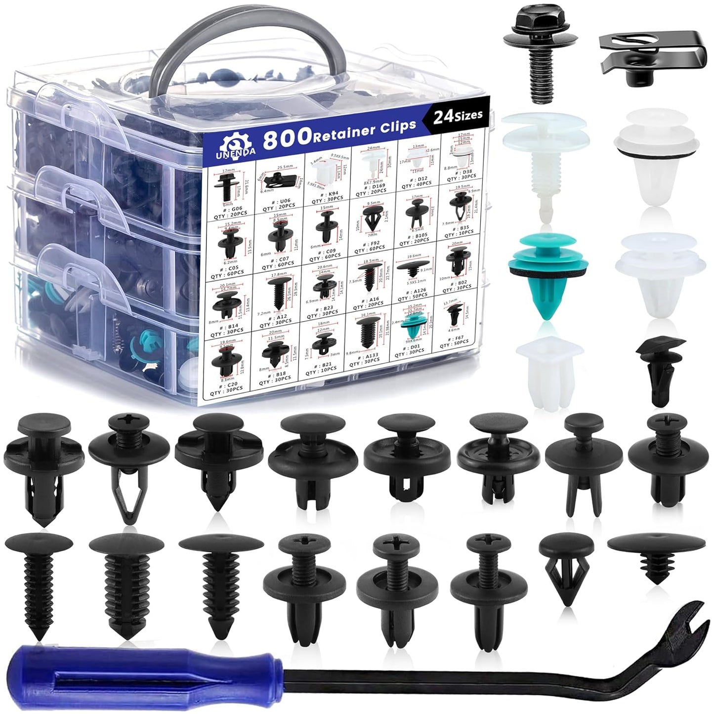 801pcs Car Push Retainer Clips with 24 Popular Push Pins for Auto Parts - Sizes - Blue Fastener Remover Tool for Toyota, GM, Ford, Honda, Acura, Chrysler