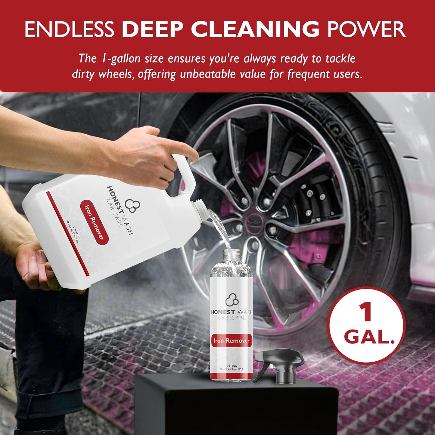 Honest Wash Iron Remover Car Detailing – Powerful Solution for Dissolving Brake Dust, Dirt, and Grime | Visible Reaction for Deep Cleaning | Safe for All Wheel and Surface Types (128 Fl Oz)