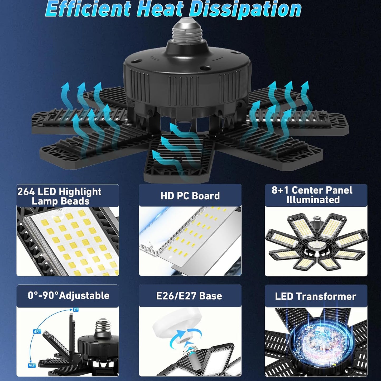 Garage Light 4 Pack - 240W 24000LM 6500K Garage Lights Ceiling LED with 8+1 Deformable Panels, E26/E27 Screw Socket in LED Shop Light for Workshop, Basement, Gym, Barn, Warehouse etc Bay Lighting