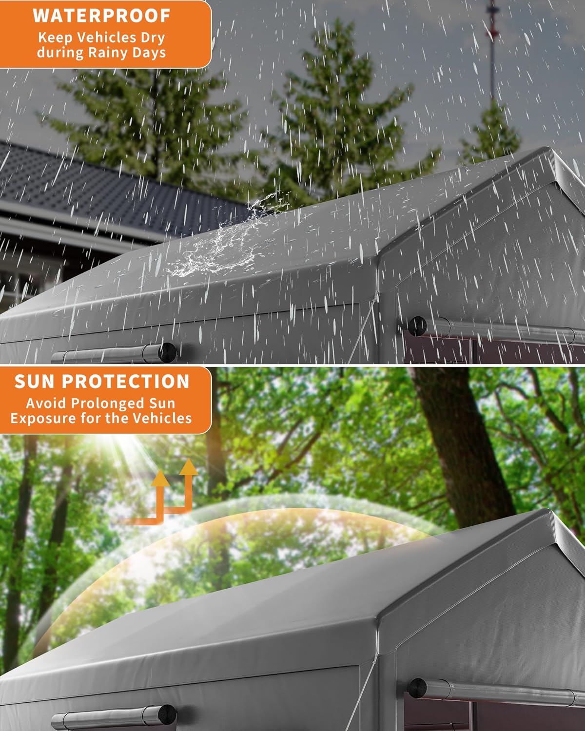 10 x 20ft Heavy-Duty Carport with Roll-Up Windows & Removable Sidewalls & Doors Thickened Wind Ropes, Ground Nails, Portable Car Tent Garage for Cars, Trucks, Boats, 180G Durable Tarp Cover,Grey