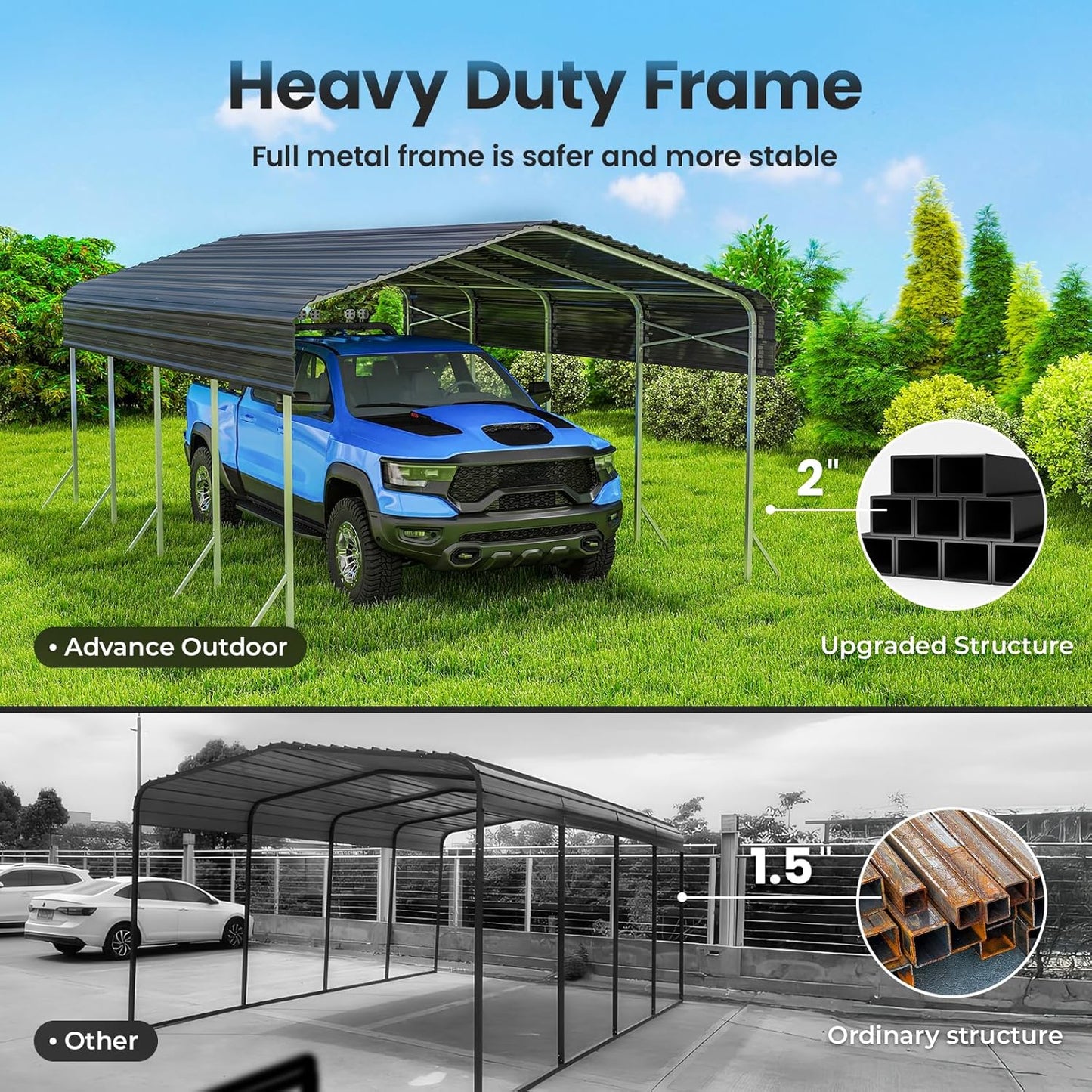 12x20' Heavy Duty Metal Carport – Sturdy Structure, All-Weather Protection, Easy Assembly for Cars, Trucks, Boats, Tractors, and Outdoor Storage (Grey, 12x20FT)