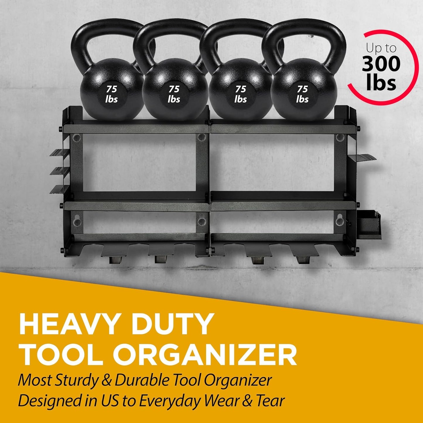 GRG Tools Heavy-Duty Power Tool Organizer – Wall Mounted Drill Rack for 6 Cordless Drills, Garage & Workshop Tool Storage Shelf with Screws & Bolts Side Box, 300LBS Load Capacity, Sturdy Metal Design