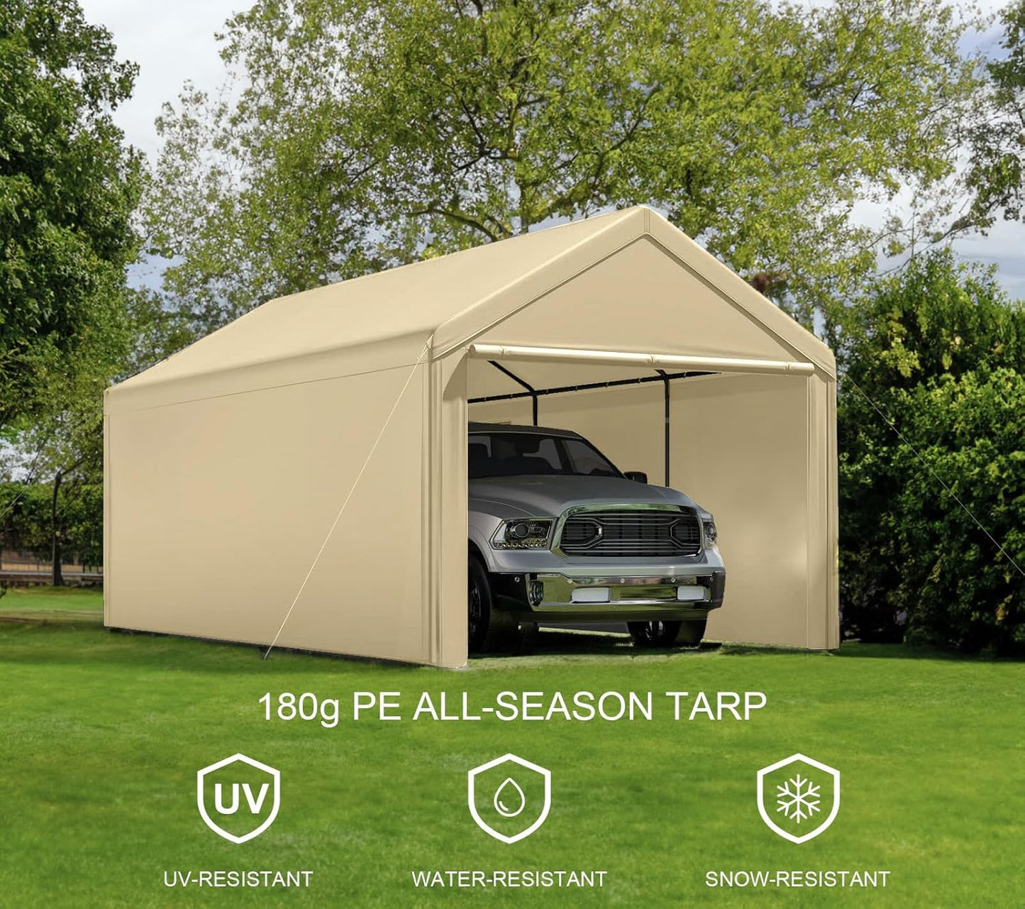 10x20 ft Heavy Duty Carport with Removable Sidewalls,All Weather Carport Garage Party Tent Large Outdoor Canopy Storage Shed for Auto,Truck,Boat,Party (Beige)