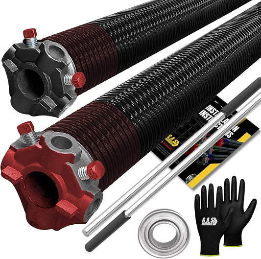 Garage Door Torsion Spring 234x1.75x29 Includes 1” Steel Bearing, Non-Slip Gloves, and Winding Bars for Left and Right Side of Garage Door Precision E-Coating 5-Year Warranty Min. 30,000 Cycles (Pair)