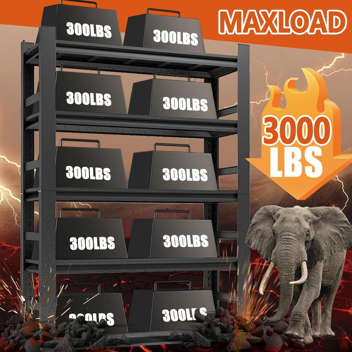 Heavy Duty 5-Tier Garage Shelf Steel Unit 3000lb Capacity | Garage & Basement Storage | Industrial Metal Shelving for Warehouse Workshop | Adjustable Rust-Resistant (72"H x 36"W x 16"D, Black)